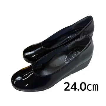 [새상품] 컴포트 펌프스 발이 편한 힐 에나멜 블랙 24cm
