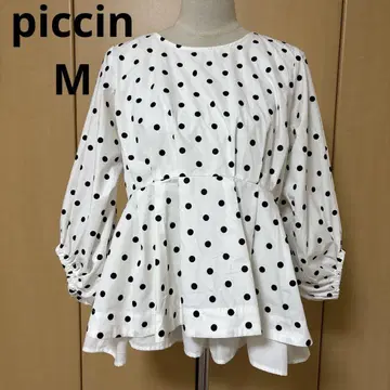 piccin perla 플로키 도트 페플럼 귀여운 상의 7~8부 소매