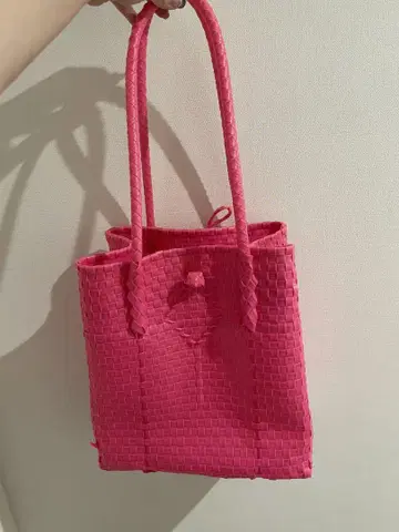 핑크 뜨개질 토트백