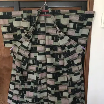 기모노 단의 새상품급 앤티크 빈티지 모던 패턴 블랙 와카쿠사 더스티 핑크