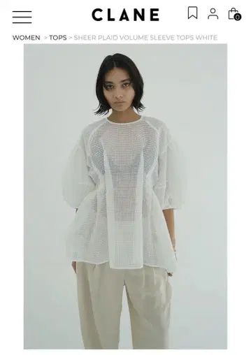 CLANE SHEER PLAID VOLUME SLEEVE TOPS