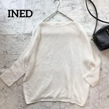 [INED] 이네드 디자인 편 돌먼 코튼 니트 넉넉한 화이트