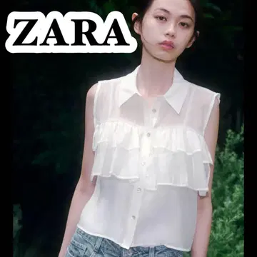 ZARA 자라 프릴 장식 세미 시스루 상의 블라우스 화이트 슬리브리스