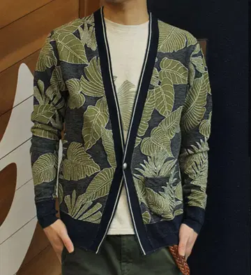 레미 릴리프 인디고 자카드 리프 아로하 가디건 L 정가 18800