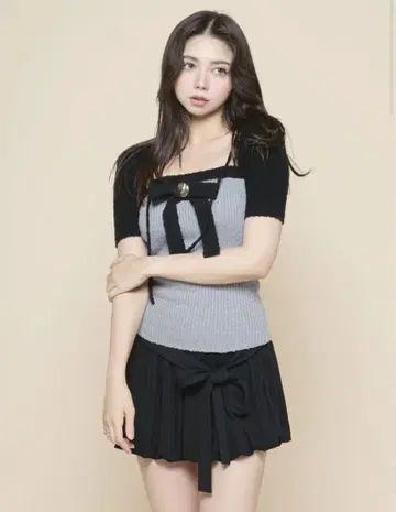ANDMARY Bicolor ribbon tops BLACK