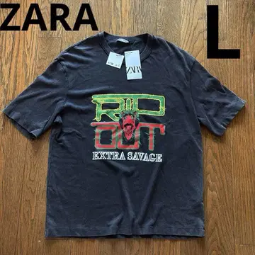 ZARA 프린트 니트 티셔츠 새상품 JP L 차콜