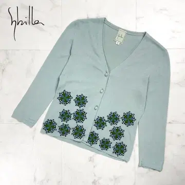 새상품급 Sybilla 아플리케 니트 가디건 그린 사이즈 M*ED967