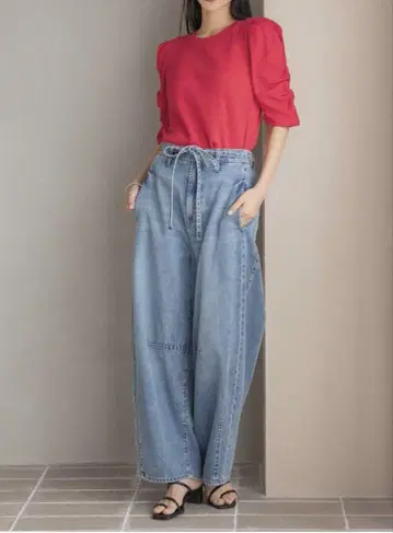 이지 배럴 데님 팬츠 와이드 팬츠