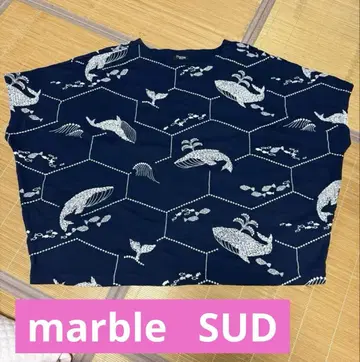 마블슈드 marble SUD 고래 패턴 반팔 T셔츠 네이비