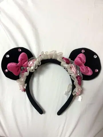 디즈니 미니 머리띠 핑크 장미 프릴