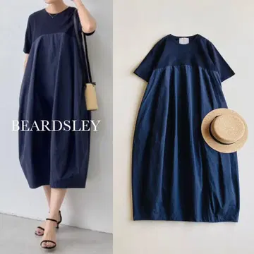 BEARDSLEY 반팔 코쿤 말 원피스 네이비 23SS