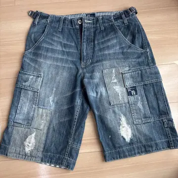 새상품급 칼 헬무트 하프 팬츠 로고 와펜 데님 M