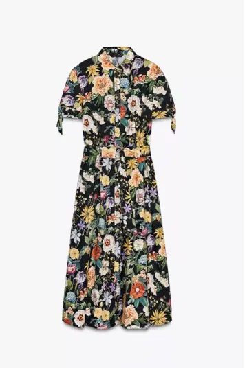ZARA 꽃무늬 미디 기장 포플린 원피스 L