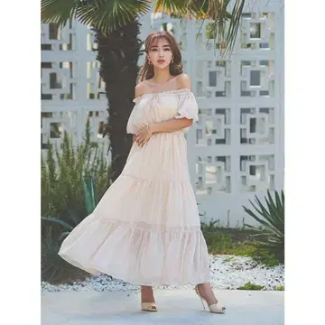 eimy istoire 벌룬 슬리브 오프숄더 원피스