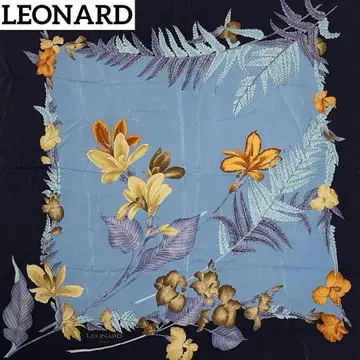 LEONARD 스카프 꽃 리프 보태니컬 실크 네이비