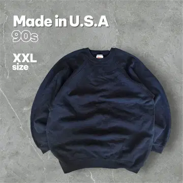 90년대 USA 제작 Hanes 무지 래글런 숏 기장 솔리드 XXL 블랙
