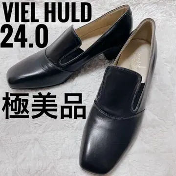 VIEL HULD 블랙 천연 가죽 사이드 고어 펌프스 24.0cm