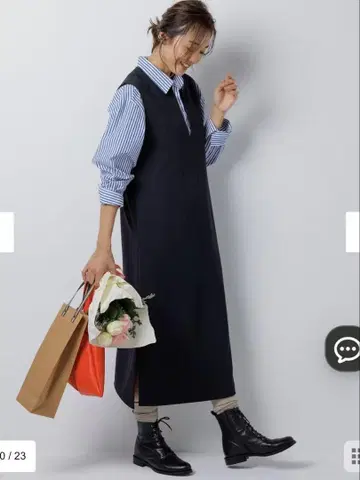 UNFILO 워셔블 스트레치 슬릿 점퍼 스커트 네이비 [S]
