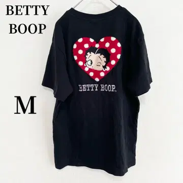 BETTY BOOP 베티 짱 자수 티셔츠 M 사이즈 하트 디자인 블랙