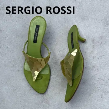 SERGIO ROSSI 그린 메탈릭 장식 샌들