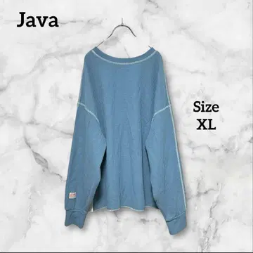 java 자바 택 포함 코튼 혼방 배색 와플 롱T 트레이닝복 파랑