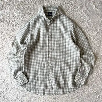 가마쿠라 셔츠 새상품급 린넨 호리존탈 칼라 셔츠 M 체크