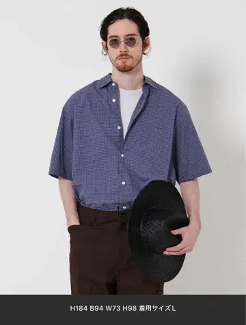 <Steven Alan> 60 주름 체크 네이비 셔츠