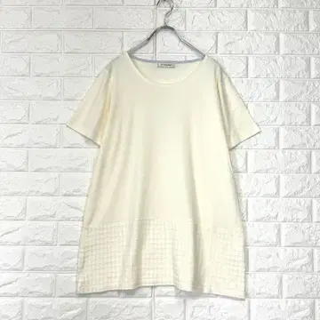 골든베어 [ LL ] 크림색 반팔 튜닉 체크무늬 레이스 티셔츠