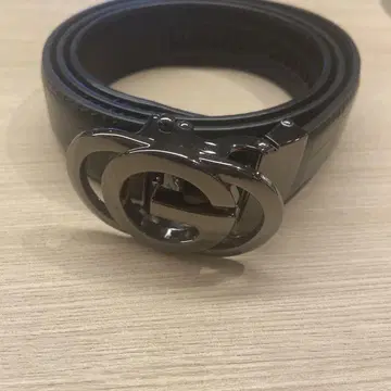 블랙 가죽 더블 G 버클 벨트