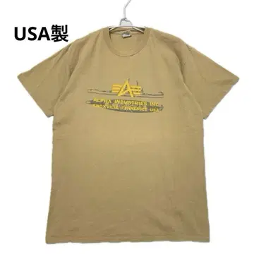 알파인더스트리 티셔츠 USA 전함 프린트 브라운 L