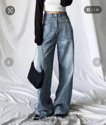 metem select 투 포켓 하이웨스트 루즈 롱 데님