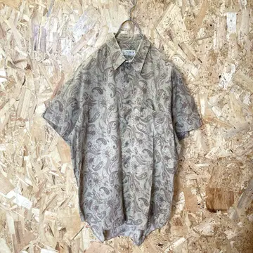90s Vintage 구제 페이즐리 무늬 올 패턴 린넨 반팔 셔츠