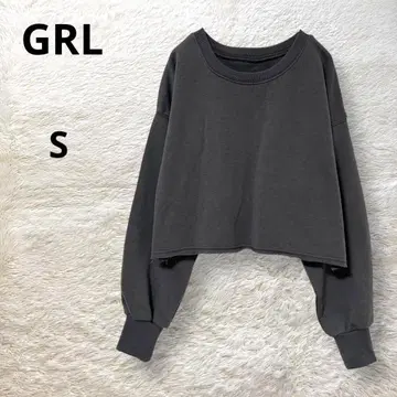 GRL 크롭 기장 맨투맨 긴팔 얇은 소재 숏 기장 밑단 컷오프 그레이