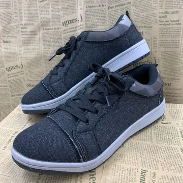 새상품 남성용 25.0cm 발수 와이드 검솔 데님 스니커즈 블랙