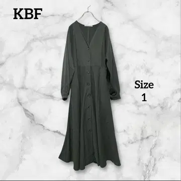 KBF 카키 그린 볼륨 소매 롱 원피스 플레어