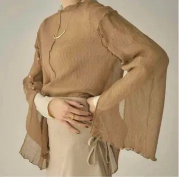 Eaphi slit button sheer tops