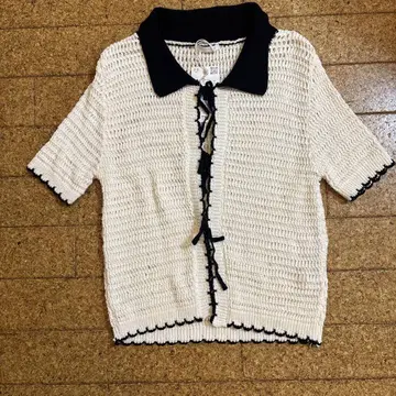 ZARA 크로셰 뜨개 폴로 넥 상의 L 사이즈