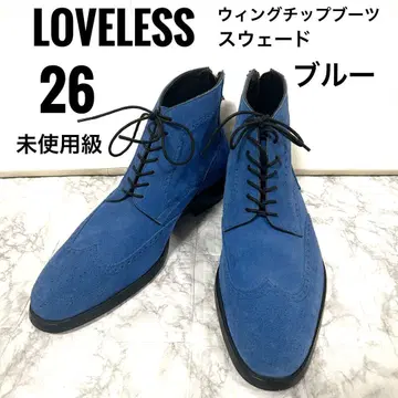레어 LOVELESS 남성용 블루 스웨이드 윙팁 부츠 26.0