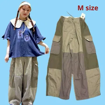미사용 새상품 카키 절개 카고 팬츠