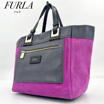 새상품급 FURLA 핸드백 리버서블 스웨이드 바이컬러 블랙 핑크