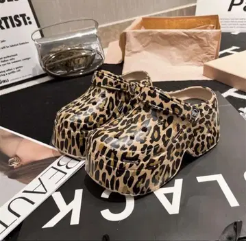 레오파드 무늬 클로그 샌들 통굽 EUR39~40