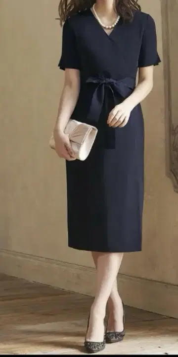 RUIRUE BOUTIQUE V넥 랩 원피스 네이비 L 사이즈