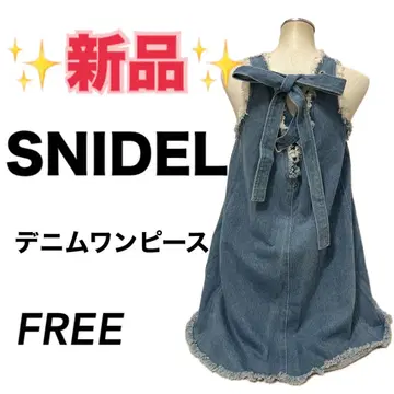 SNIDEL 슬리브리스 데님 원피스 프릴 프린지 리본 플레어