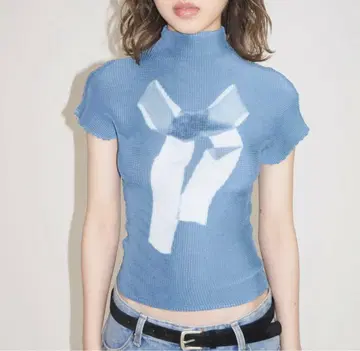 pleatsed print tops 플리츠 프린트 상의 리본