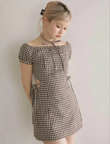 ANDMARY Becky check mini dress brown