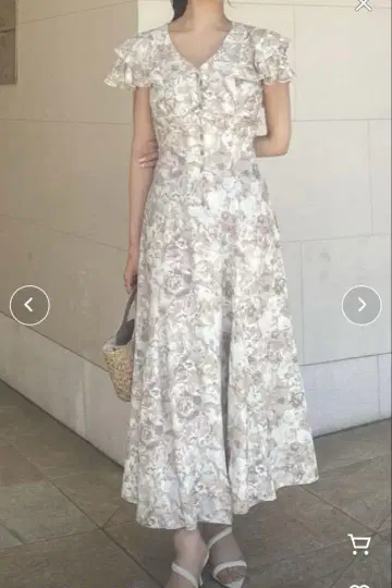 [새상품급] rienda 더블 플레어 슬리브 원피스 반팔 베이지