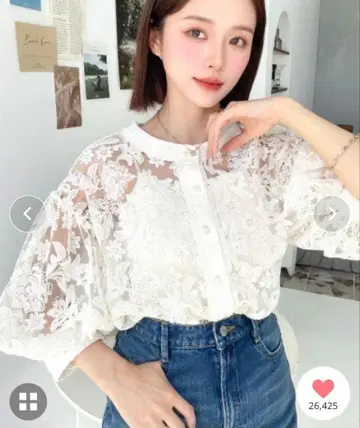 새상품급 moment+ 플라워 자수 레이스 크루넥 가디건 블라우스 M