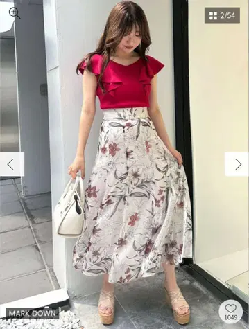 MERCURYDUO 시어 분섬 플라워 플레어 스커트 S 사이즈
