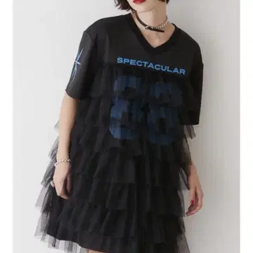 jouetie 넘버링 튤 도킹 원피스 블랙