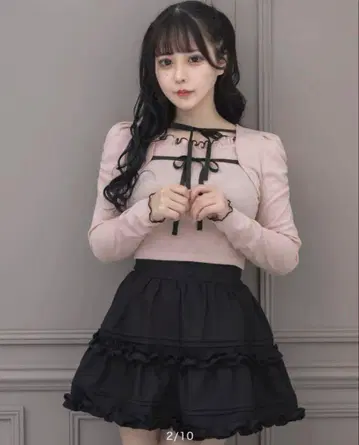 pium 더블 리본 메로우 프릴 티셔츠 핑크
